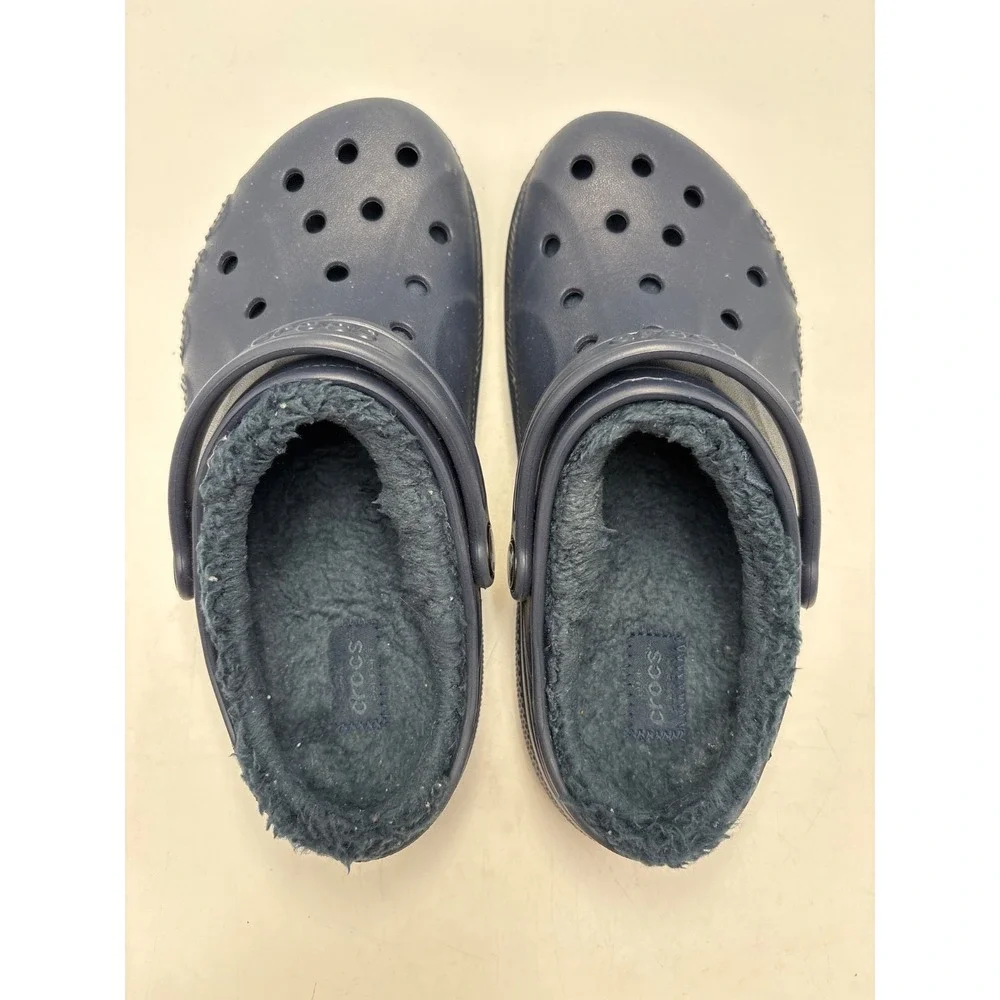 Crocs Baya Lined Navy‎ Blue Comfort Clogs Shoes Size J2